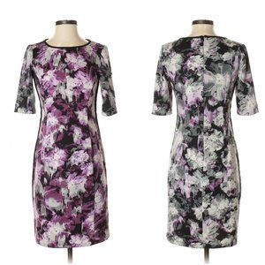 London Times Fitted Ponte Knit Floral Crewneck Short Sleeve Dress- Sz. 4